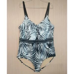 Swim by Cacique Womens Sz 24 One Piece Bathing Suit Leaf Print Soft Cup